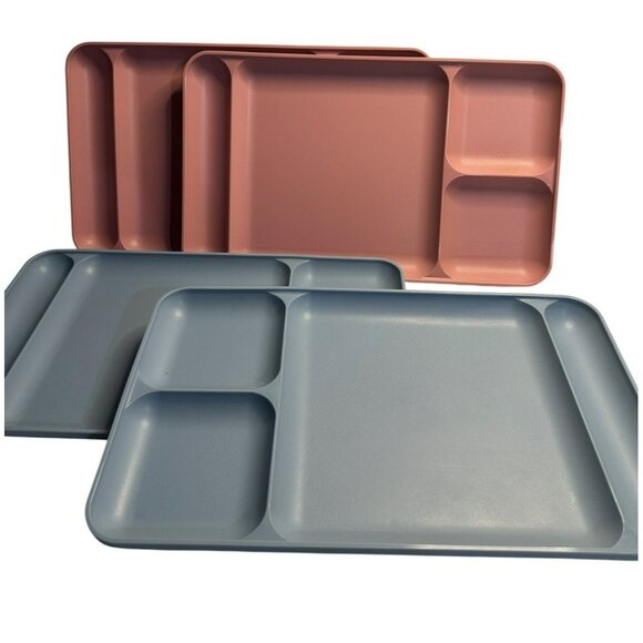 VTG 90s Tupperware Divided Trays | 15"x9" Compartment Plates Picnic Camping - Picture 1 of 10